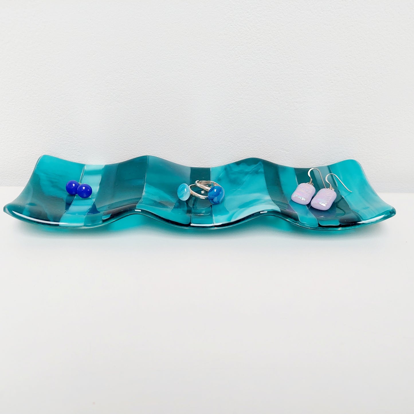 Handmade Teal Glass Candle Stand Kiln Formed in the Lake District