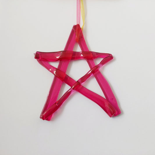 Pink Kiln Formed Glass Star, Handcrafted Christmas Tree Ornament