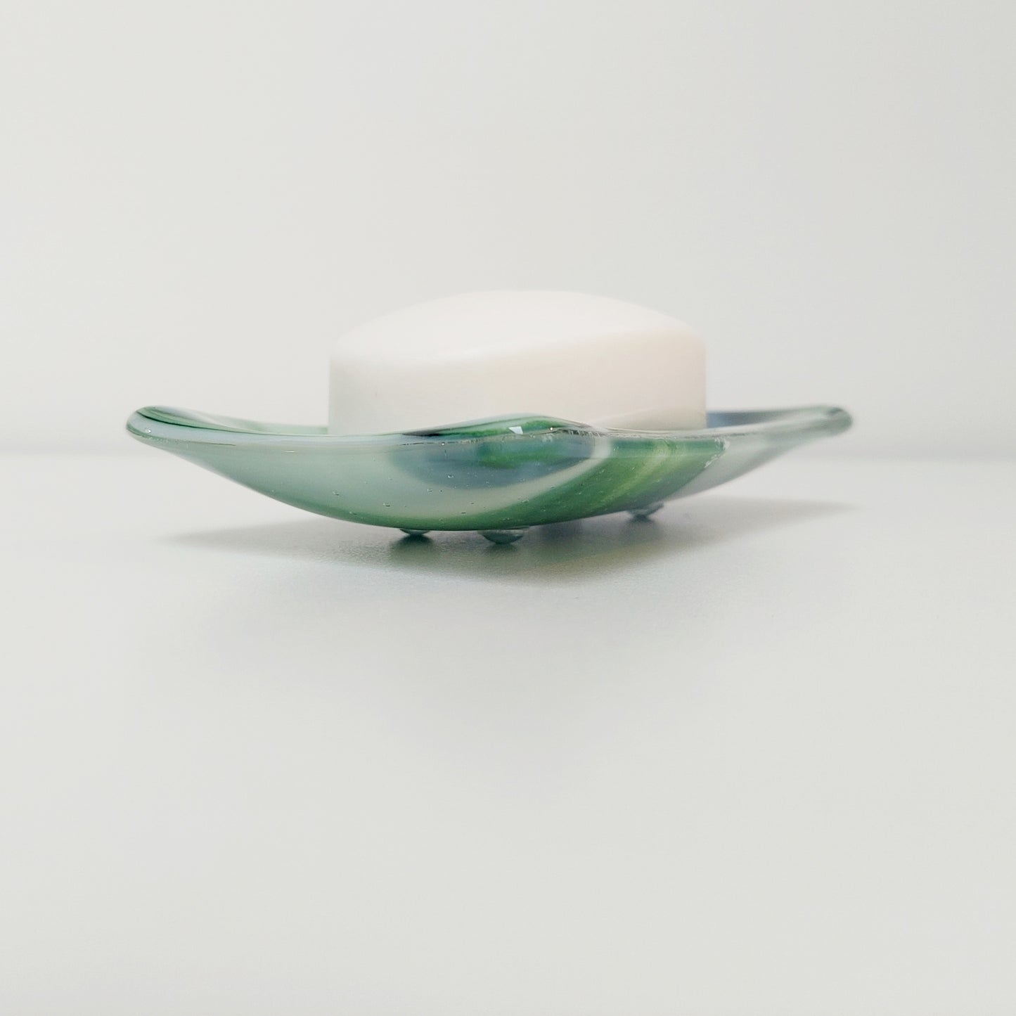 Spring on the Fells Green Glass Art Soap Dish