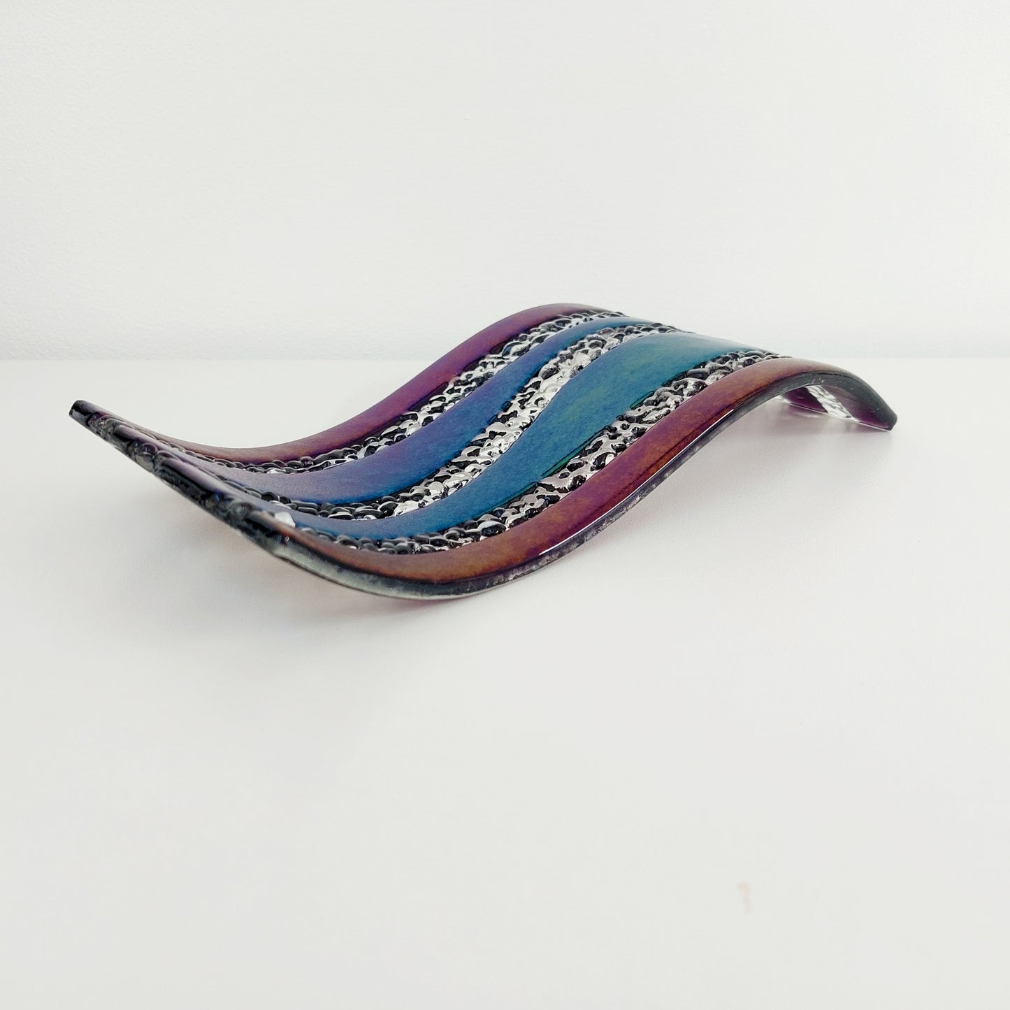 Amethyst Glass Wave Ornament, Handmade Art Glass Sculpture