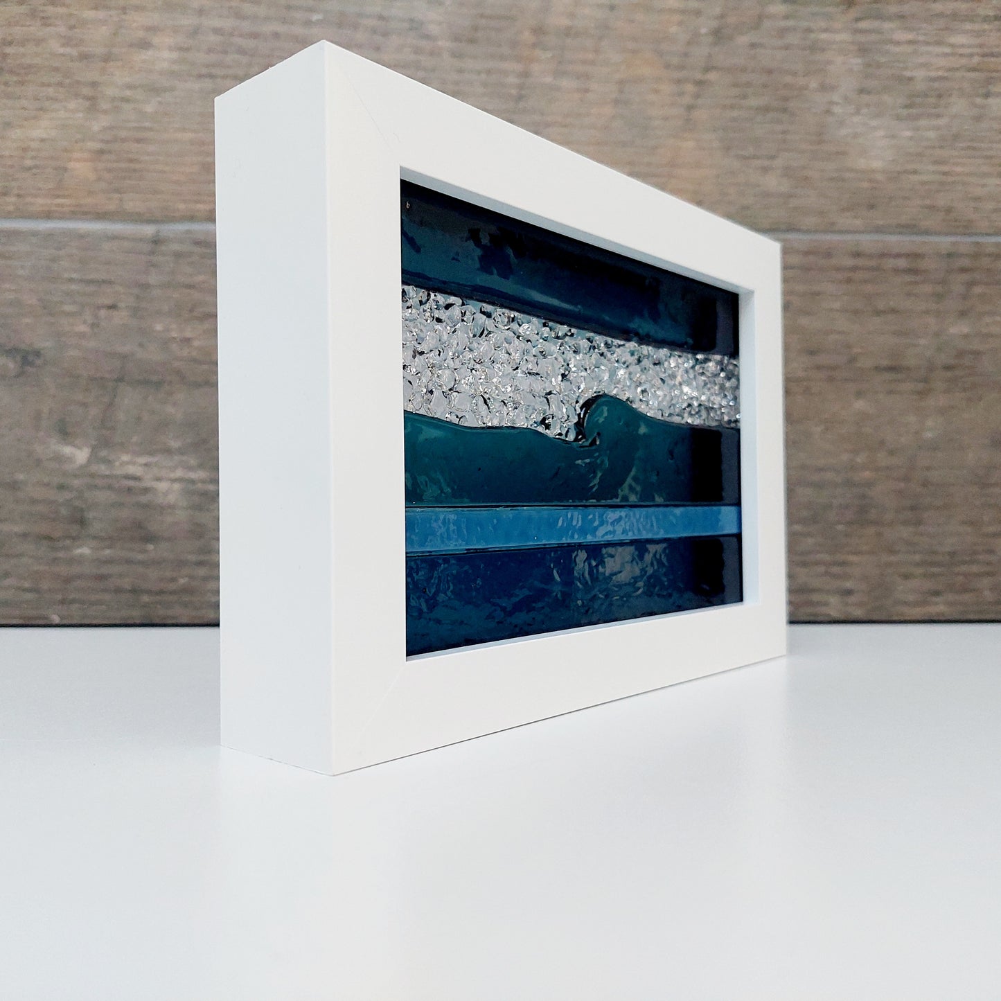 Sea Blue Framed Glass Picture Handcrafted in the Lake District, Landscape Glass Art