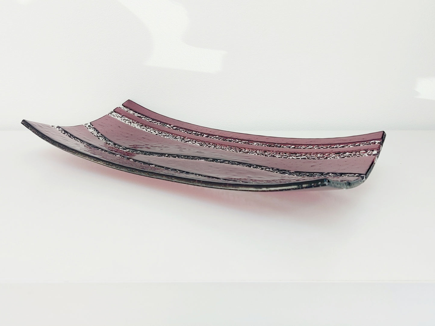 Handmade Plum Fused Glass Tray, Decorative Table Centerpiece
