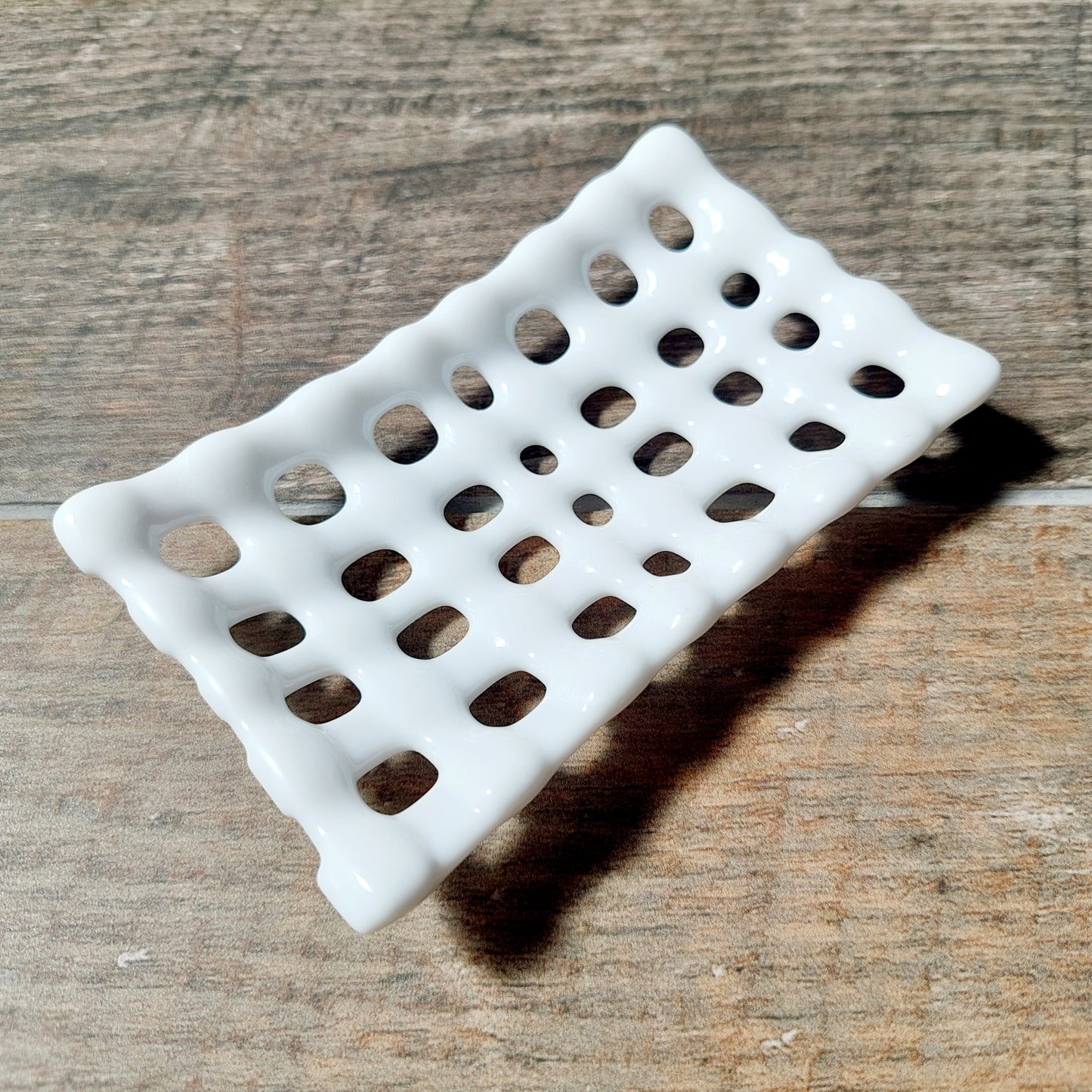 Rectangular White Glass Soap Dish with Holes