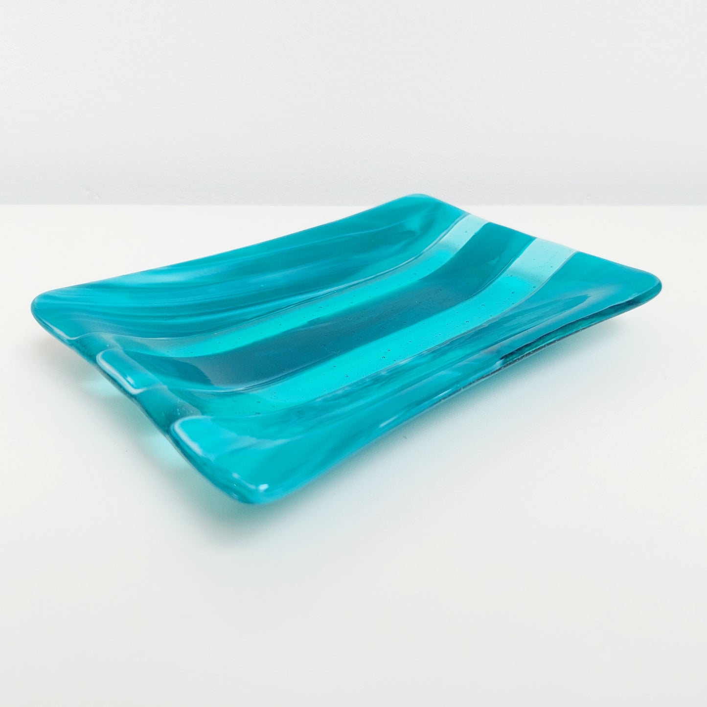 Aqua and Teal Glass Art Trinket Dish