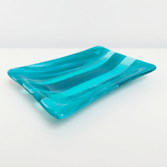 Aqua and Teal Glass Art Trinket Dish