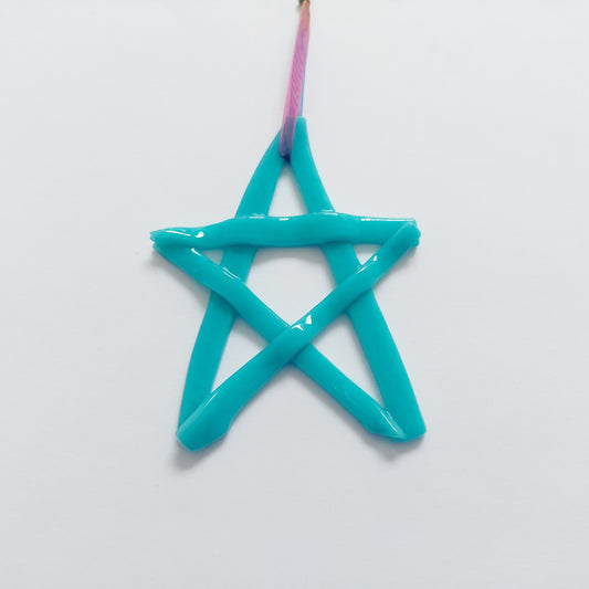Pastel Turquoise Fused Glass Star, Handcrafted Christmas Tree Decoration