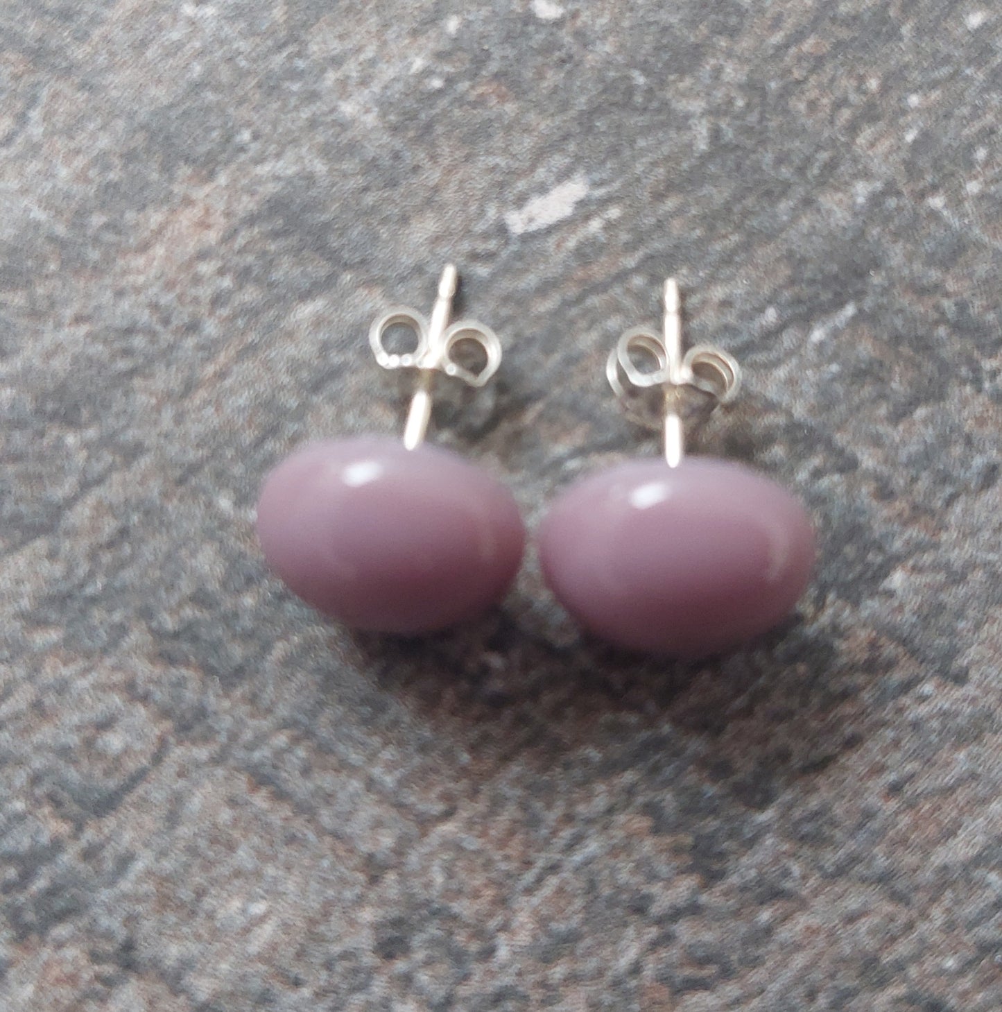 Opalescent Plum Glass Stud Earrings with Sterling Silver Posts