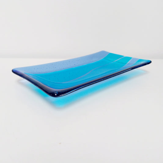Turquoise Blue Glass Art Platter Kiln Formed in the Lake District