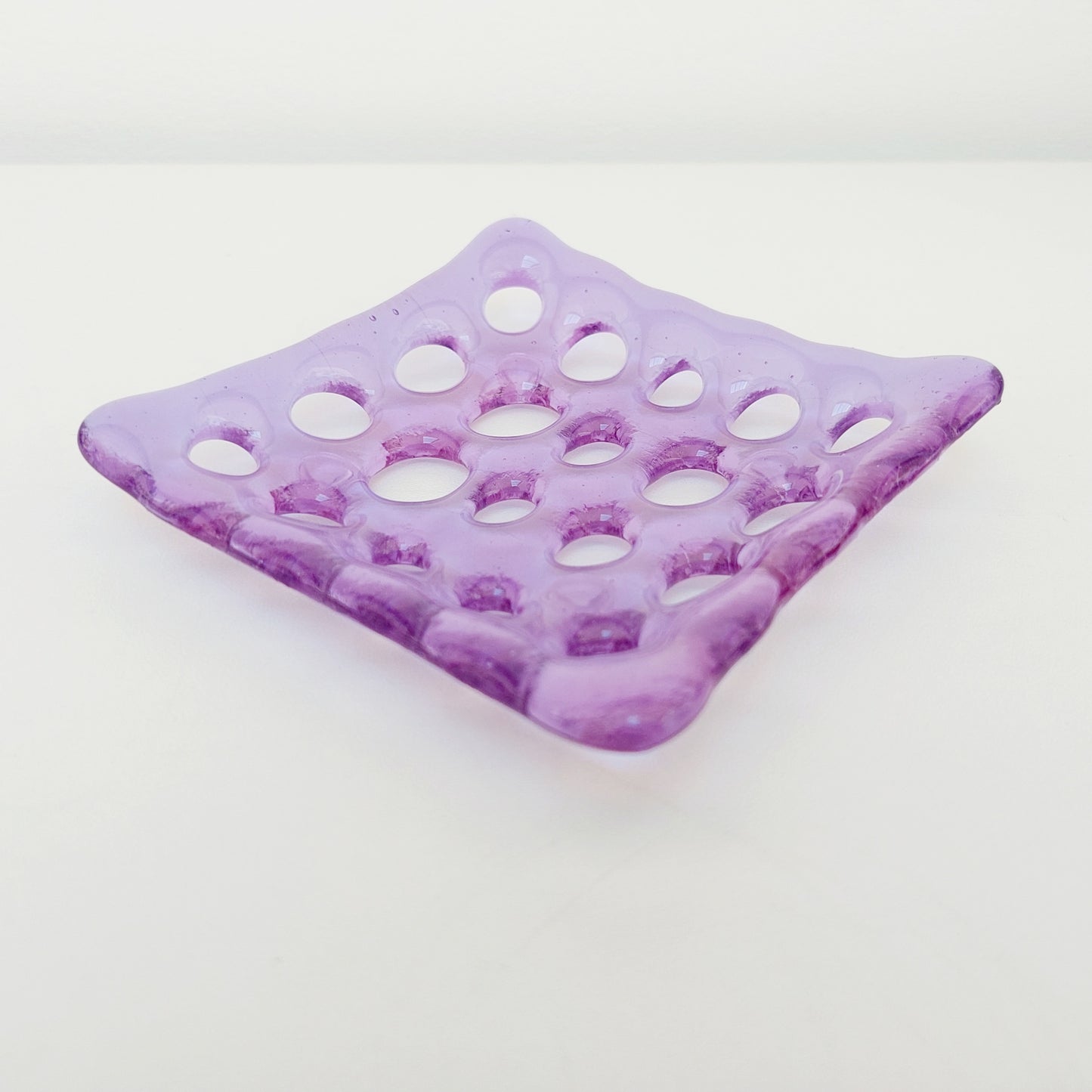 Handmade Lilac Glass Soap Dish with Holes