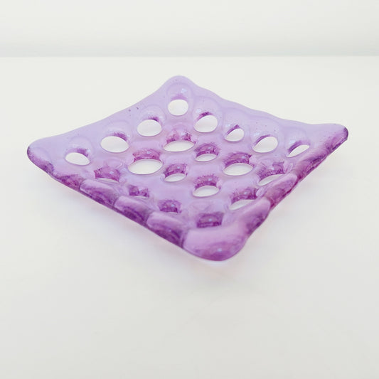 Handmade Lilac Glass Soap Dish with Holes