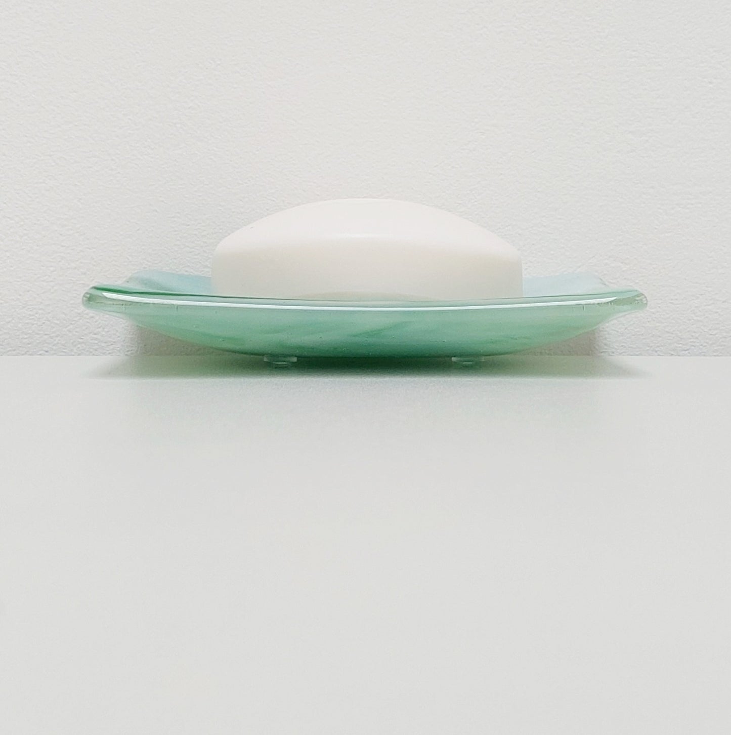 Prelude to Spring Glass Art Dish, Handmade Light Green & White Soap Tray