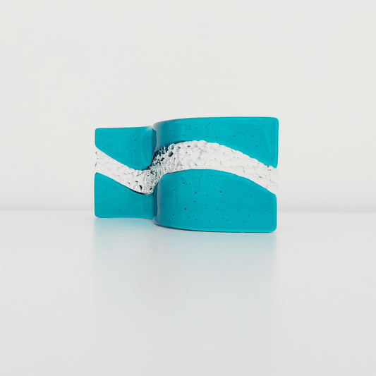 Small Teal Glass Art Wave, Handmade Fused Glass Ornament