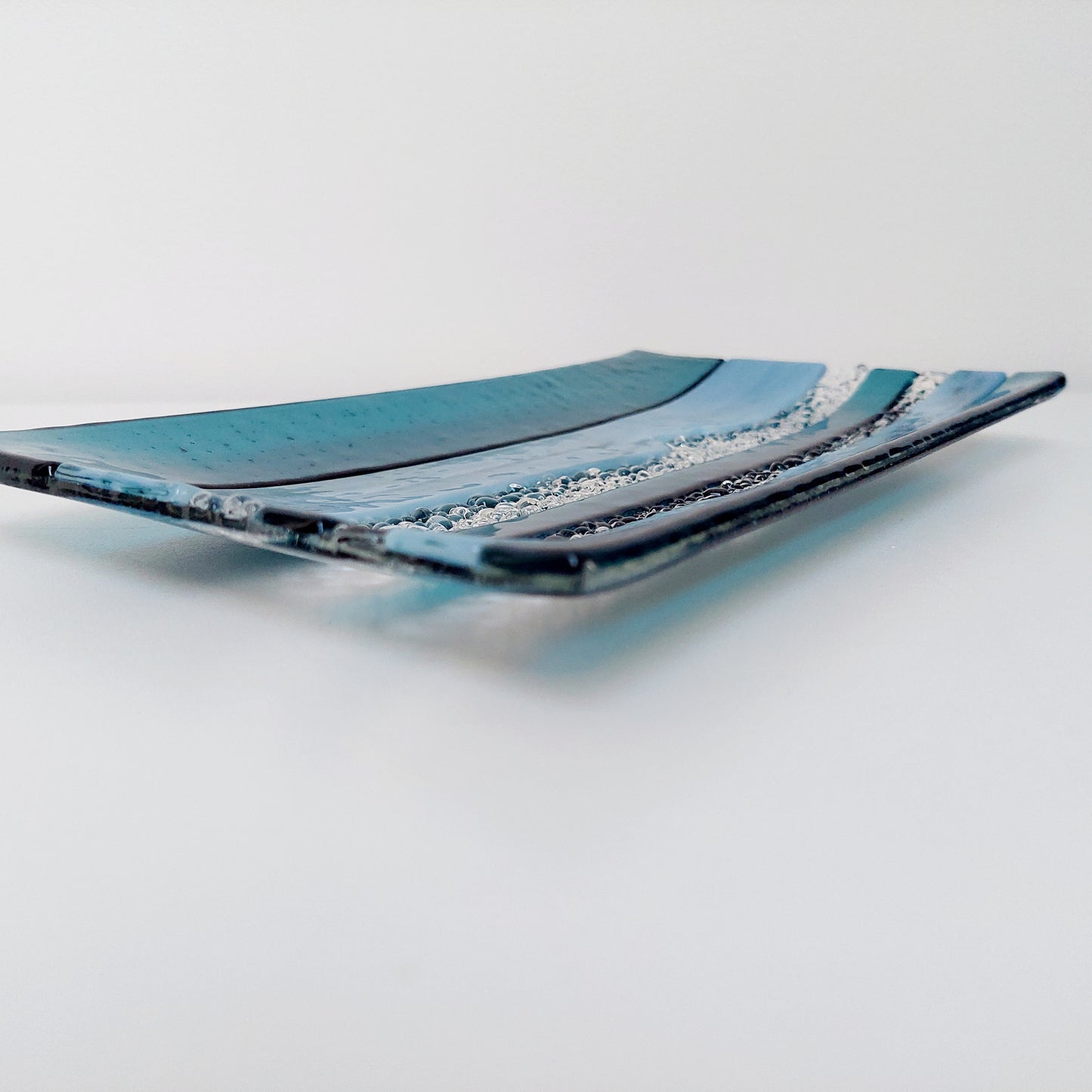 Sea Blue Textured Glass Plate, Coffee Table Centerpiece, Derwent Water Inspired