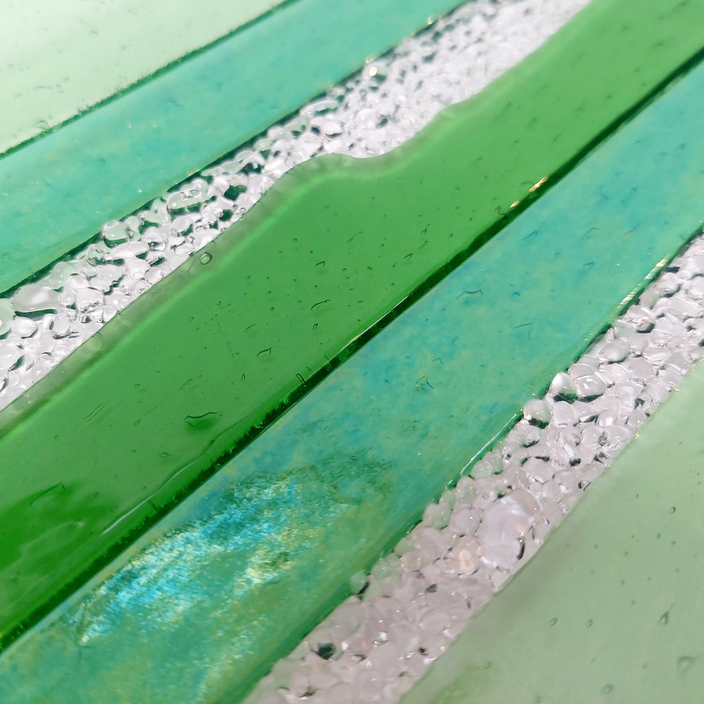 Large Textured Green Glass Art Plate, Table Centrepiece