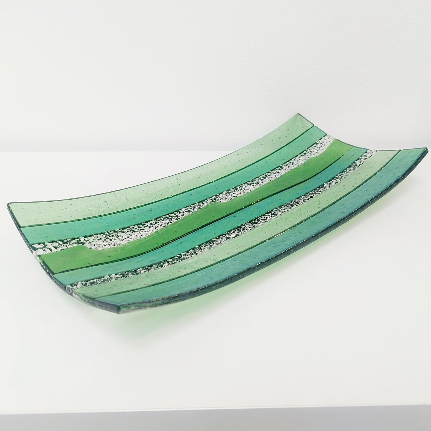 Large Textured Green Glass Art Plate, Table Centrepiece
