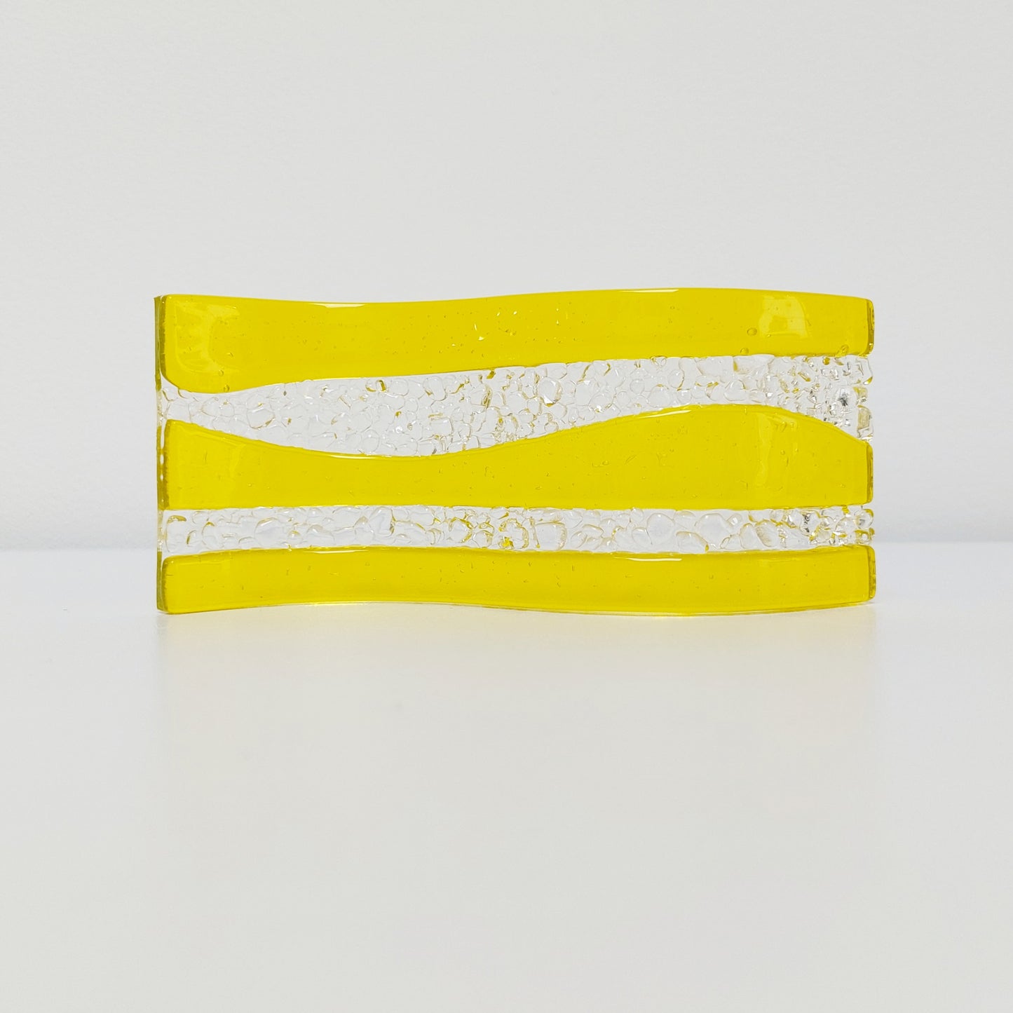 Handmade Yellow Glass Art Ornament, Freestanding Fused Glass Wave