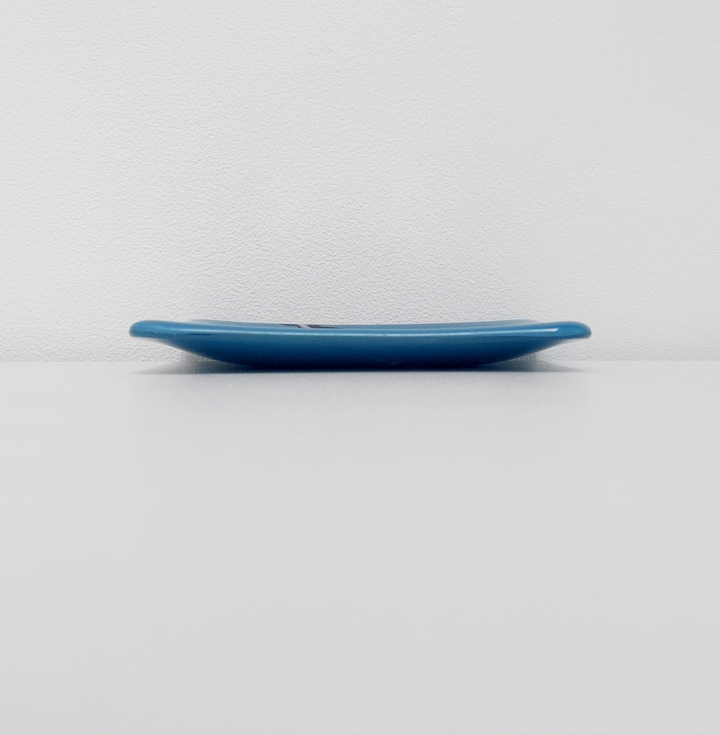 Denim Blue Glass Dish with an Abstract Black and White Design