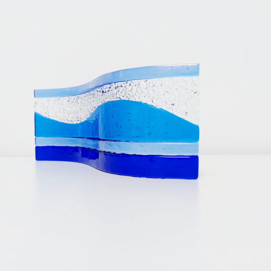 Handmade Blue Kiln Formed Glass Wave, Lake District Ornament