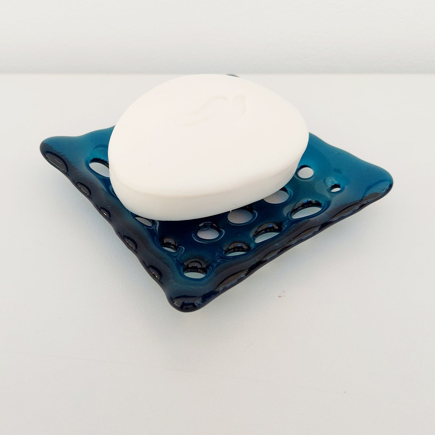 Sea Blue Glass Soap Dish with Holes
