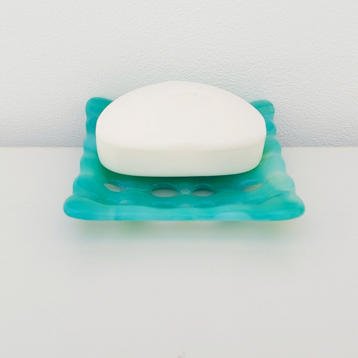 Rydal Water Glass Soap Dish with Holes, Handcrafted Light Green Soap Tray