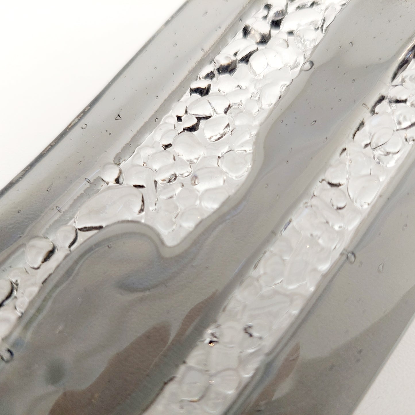 Silver Grey Glass Art Wave Handcrafted in the Lake District, Monochrome Ornament