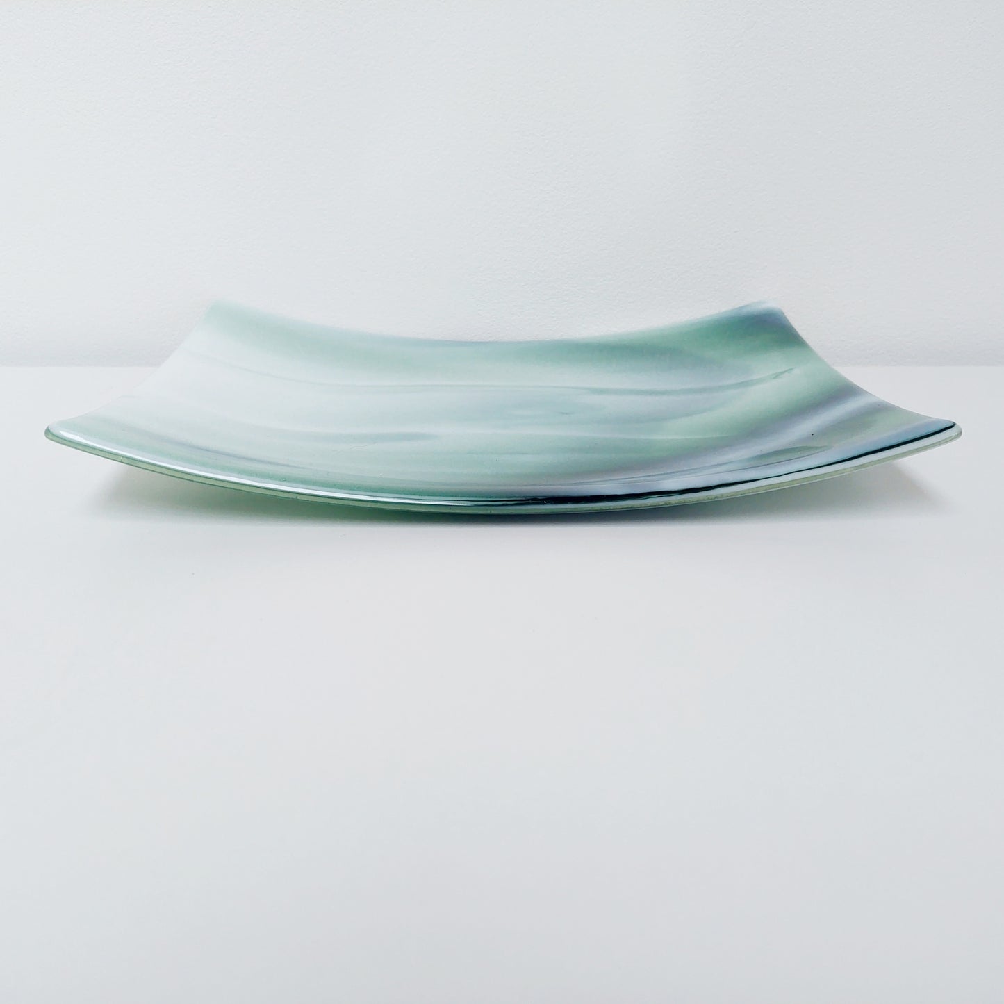 Large Green Glass Art Plate, Table Centrepiece