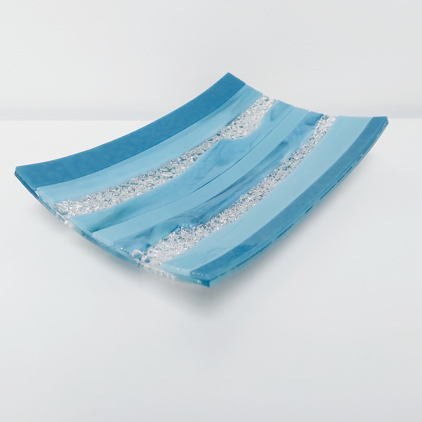Marine Blue Glass Art Plate, Artisanal Coffee Table Centrepiece