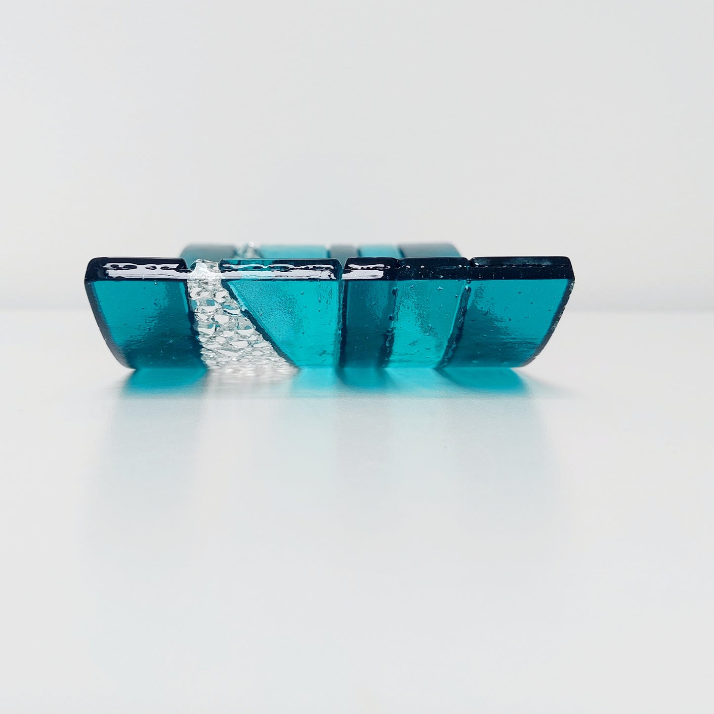 Aqua and Teal Glass Wave, Artisanal Fused Glass Ornament, Freestanding Textured Glass Art Panel, Teal Living Room Décor, Lake District Glass