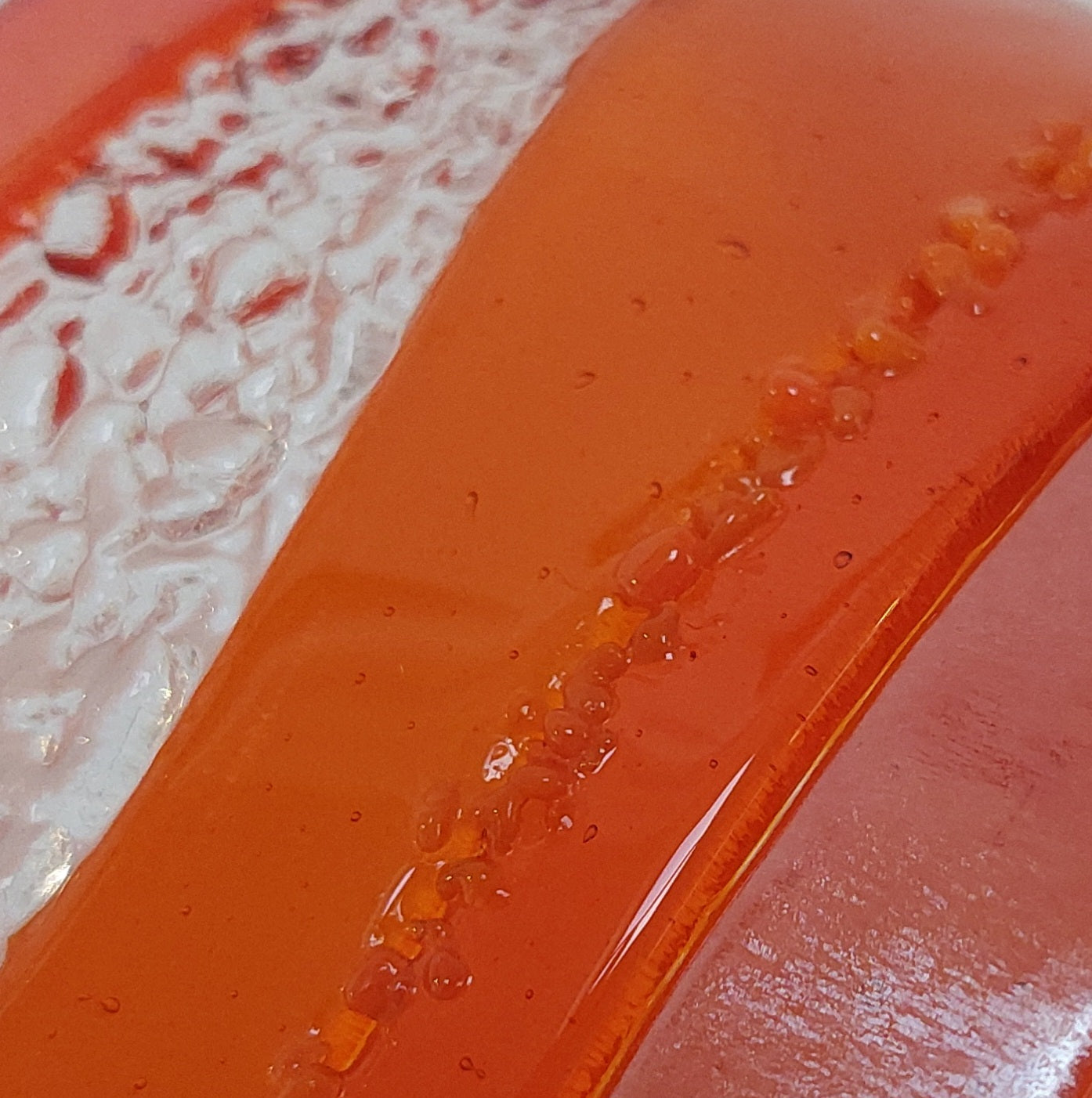 Handmade Orange Glass Art Curve, Freestanding Suncatcher