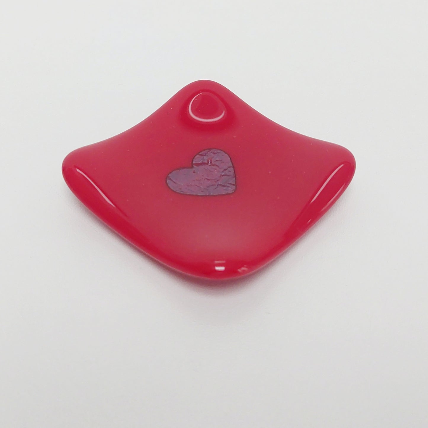 Cherry Red Glass Heart Ring Dish, Handmade Fused Glass Trinket Dish