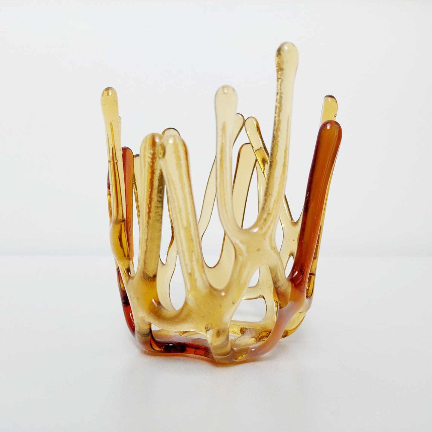 Amber Glass Candle Holder, Art Sculpture, Amber Décor