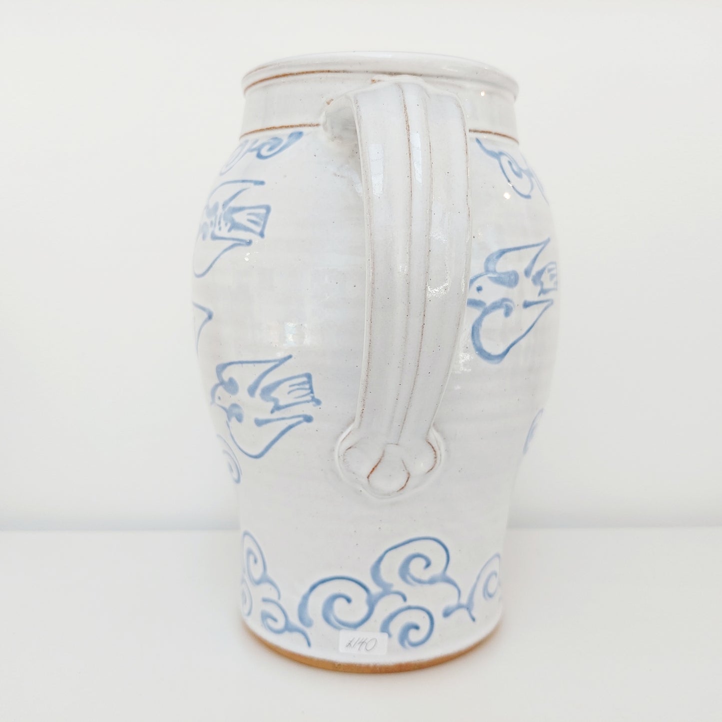 Large Blue & White Earthenware Jug with a Dragon Motif