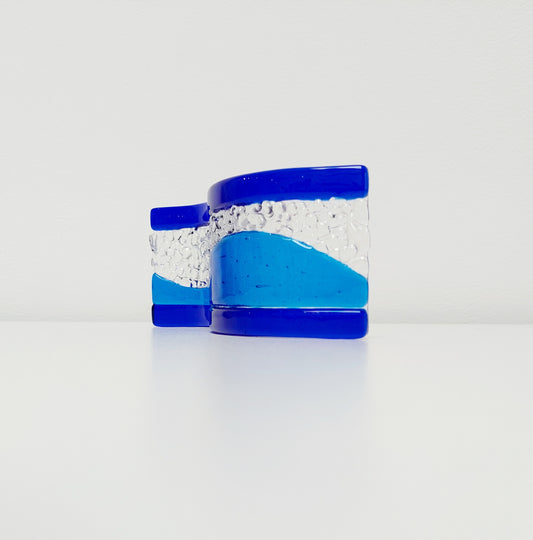 Blue Fused Glass Art Wave, Small Handcrafted Lake District Ornament