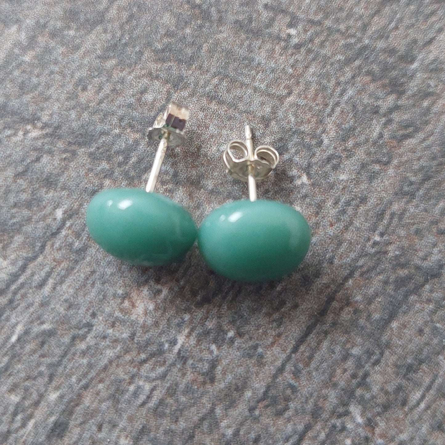 Celadon Green Glass Stud Earrings with Sterling Silver Posts