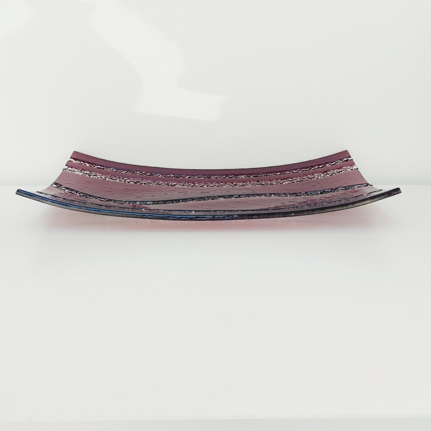 Handmade Plum Fused Glass Tray, Decorative Table Centerpiece