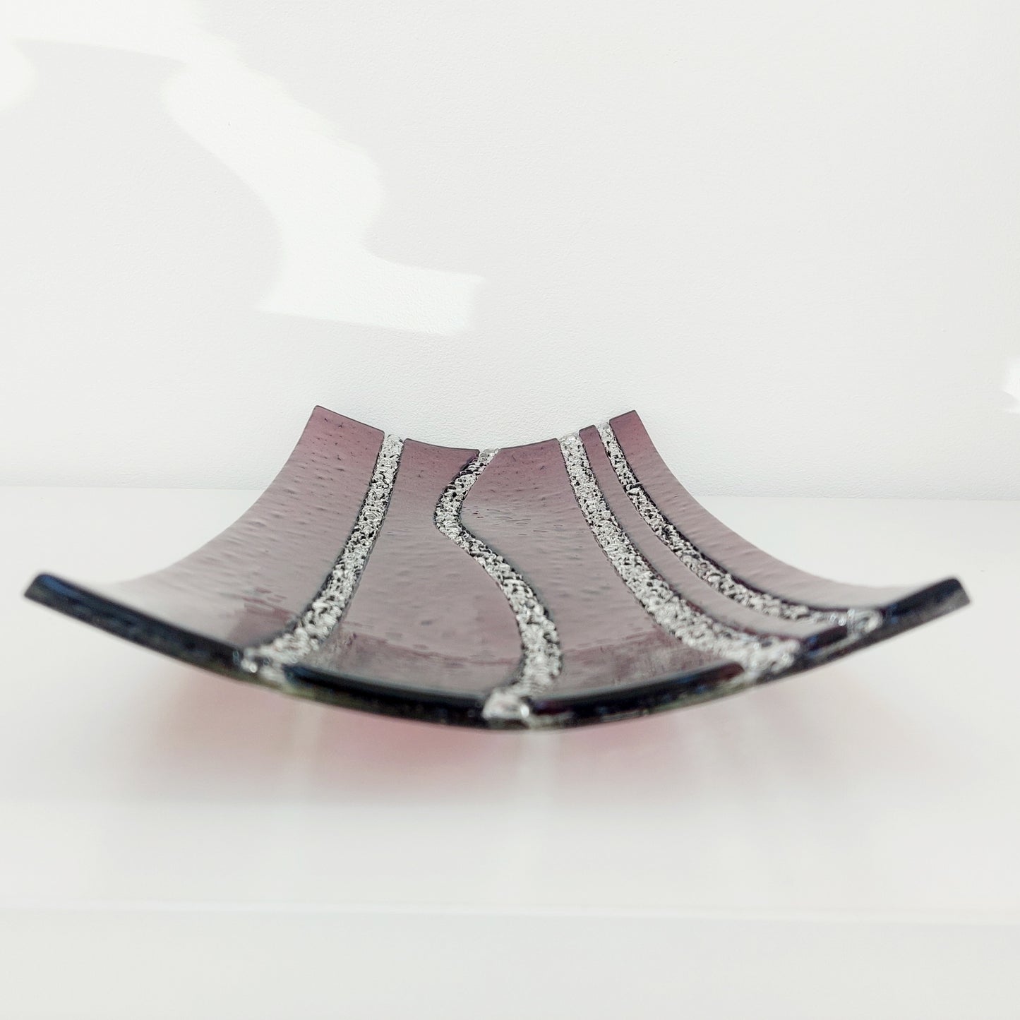 Handmade Plum Fused Glass Tray, Decorative Table Centerpiece