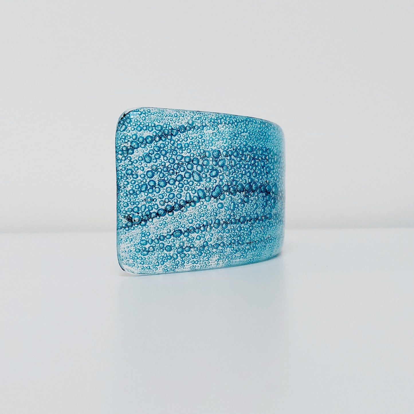 Ocean Fused Glass Art Curve, Handmade Turquoise Ornament