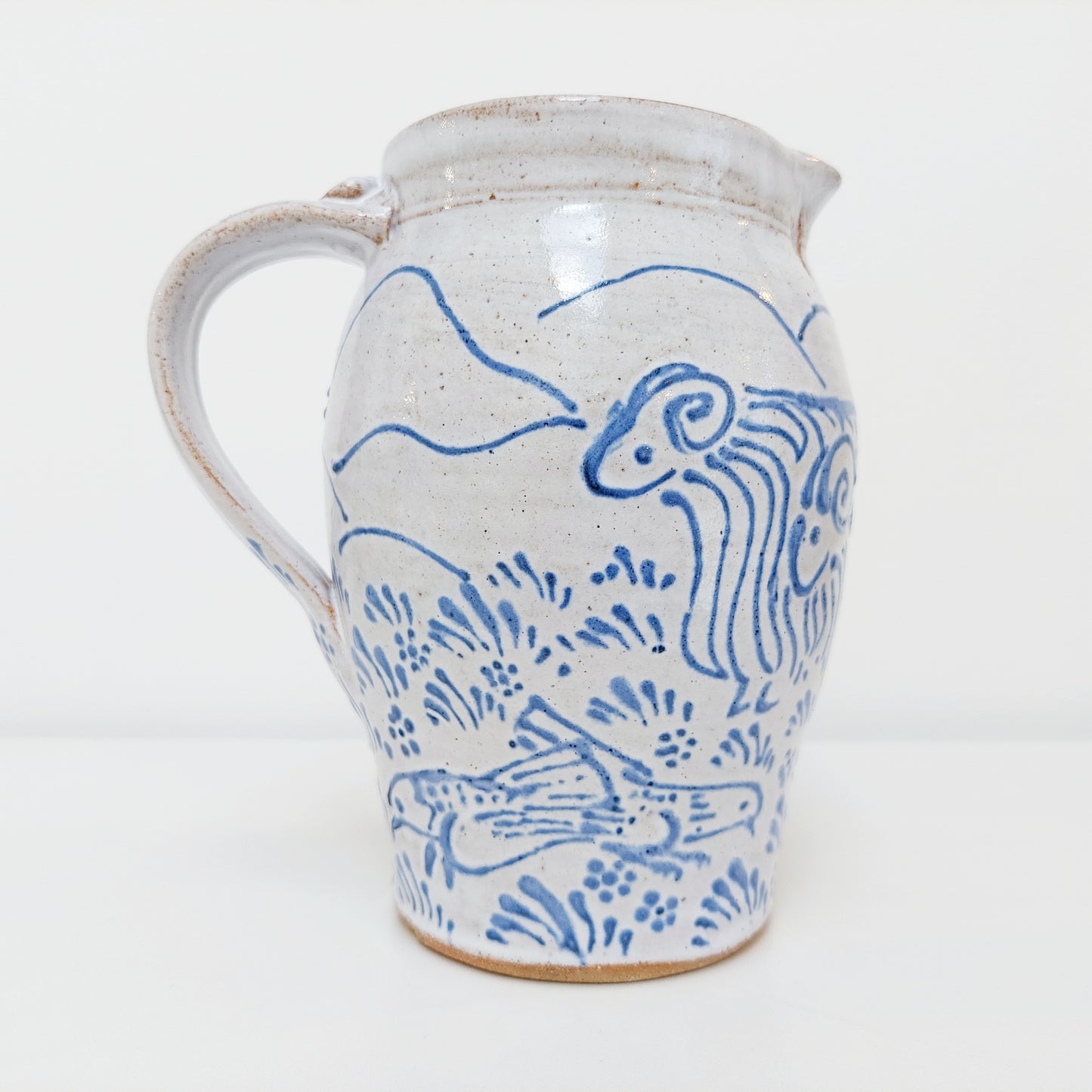 Blue & White Earthenware Jug with a Sheep Motif