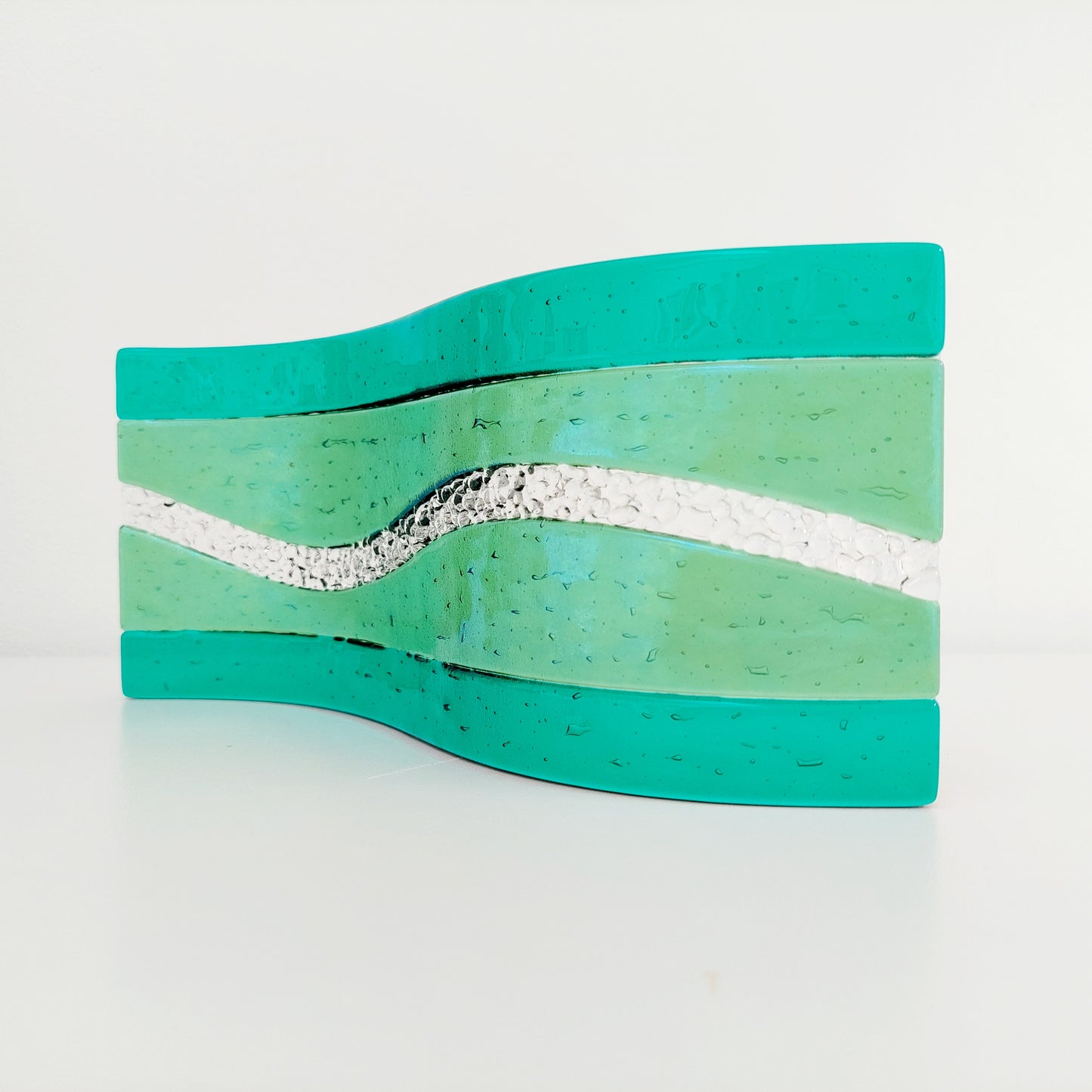 Emerald & Iridescent Light Green Glass Art Wave