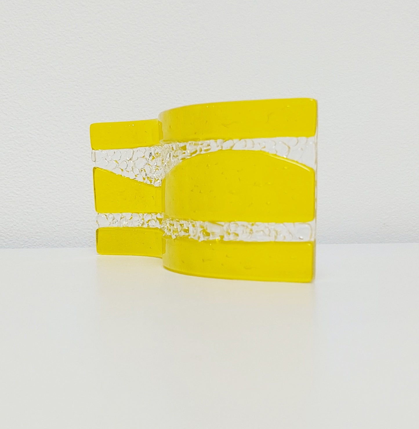 Handmade Yellow Glass Art Ornament, Freestanding Fused Glass Wave