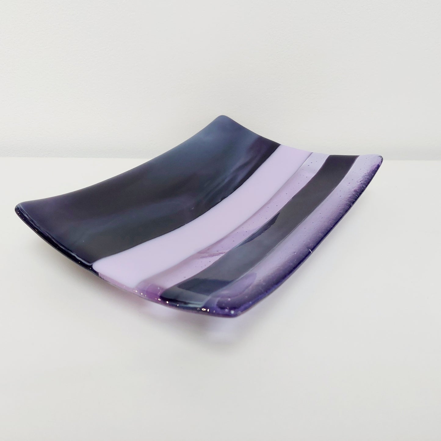Midnight Glass Art Plate, Handmade Lilac and Purple Decorative Tray