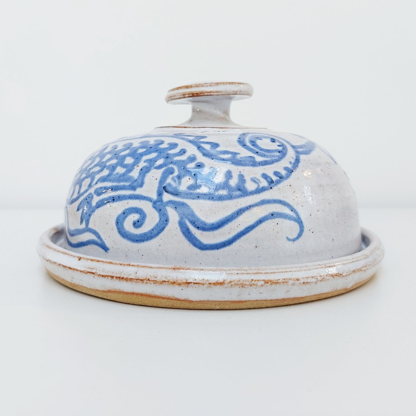 Blue & White Earthenware Cheese Cloche with a Dragon Motif