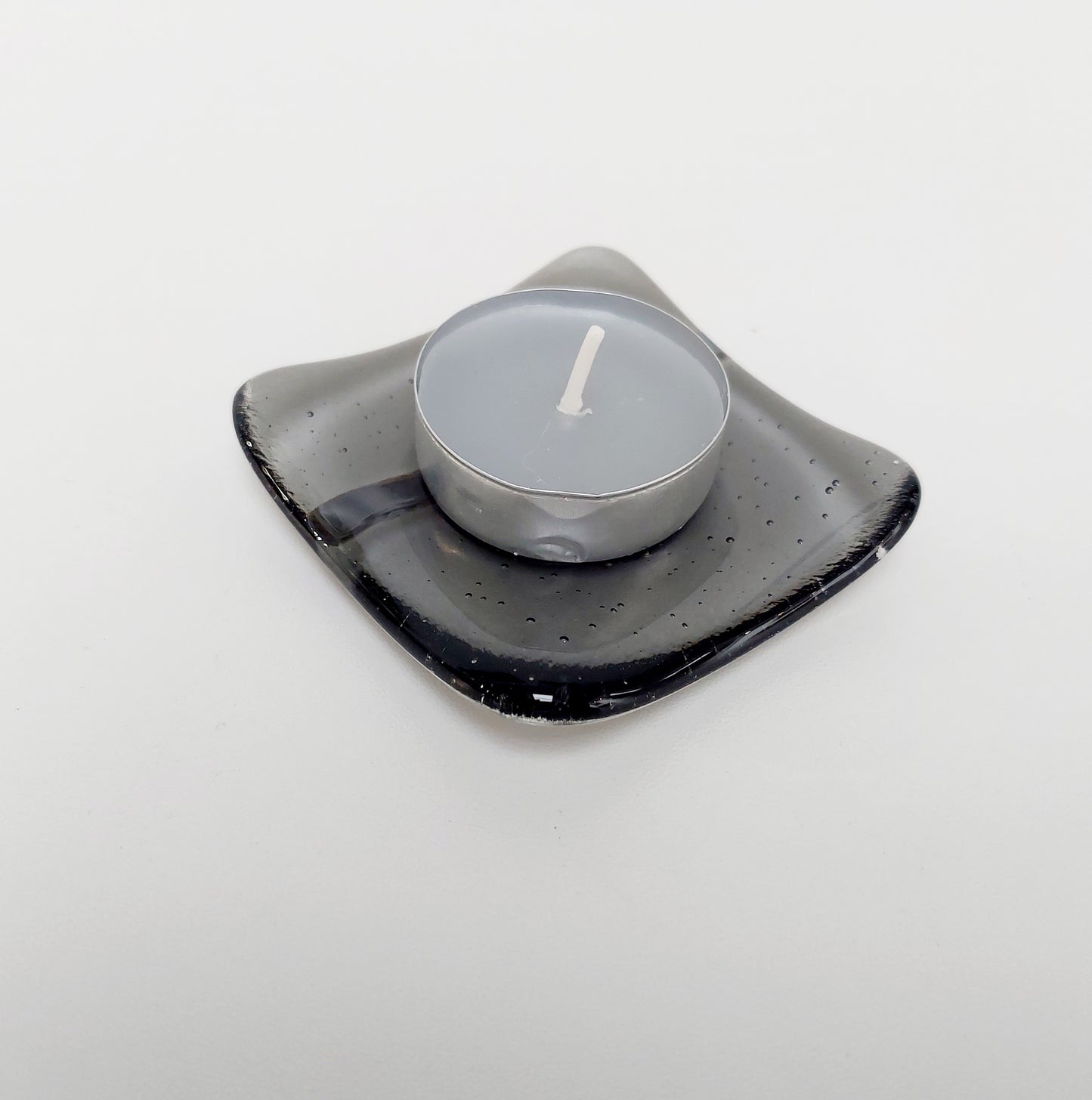 Artisan Grey Glass Ring Bowl, Small Handmade Trinket Dish