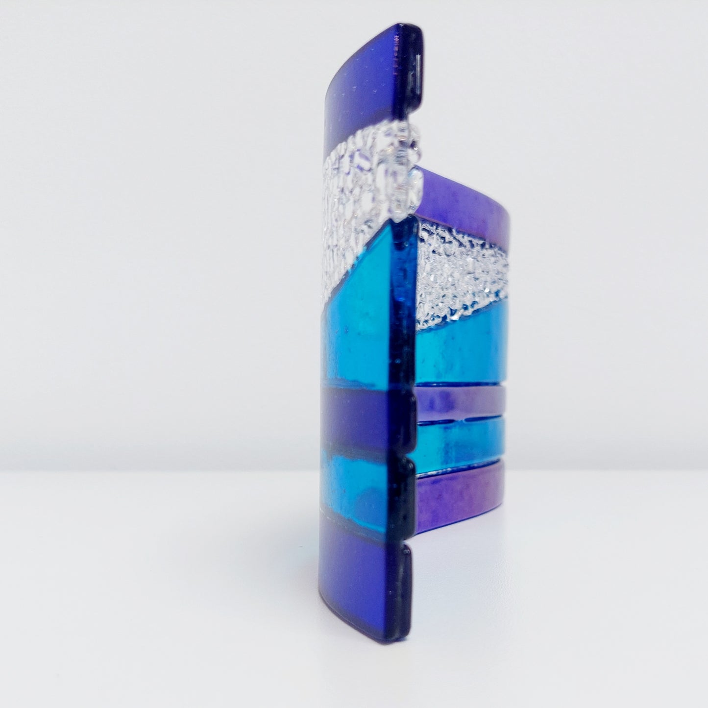 Handcrafted Blue Glass Art Ornament, Lake Windermere Inspired Freestanding Wave | S Curve