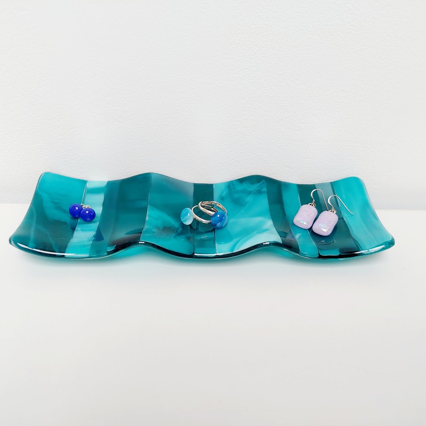 Handmade Teal Glass Candle Stand Kiln Formed in the Lake District