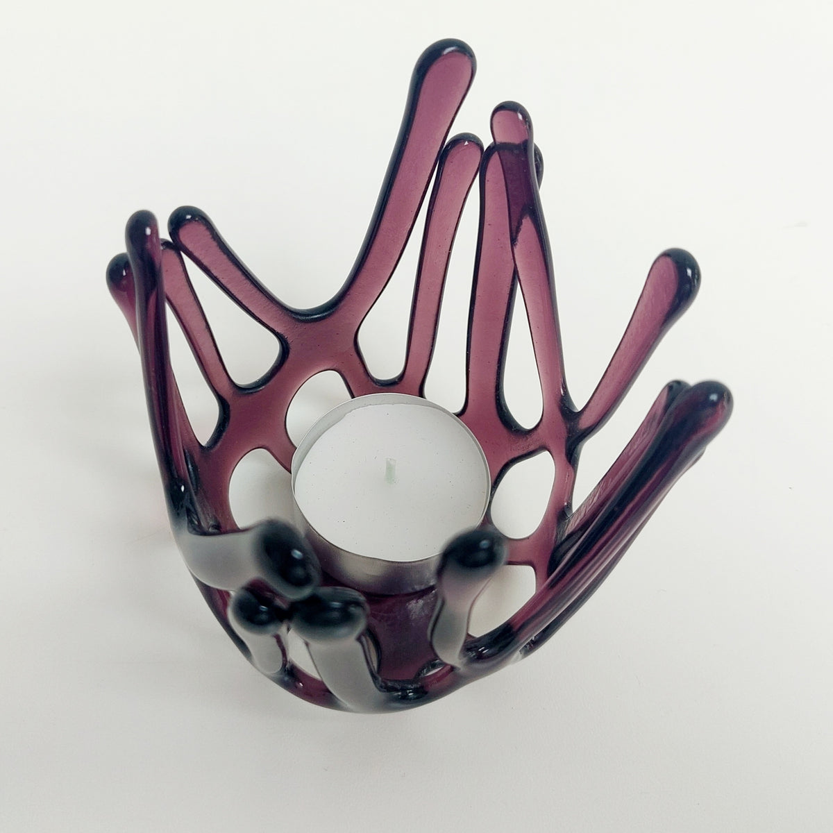 Handcrafted Plum Glass Candle Holder | Asymmetrical Art Sculpture
