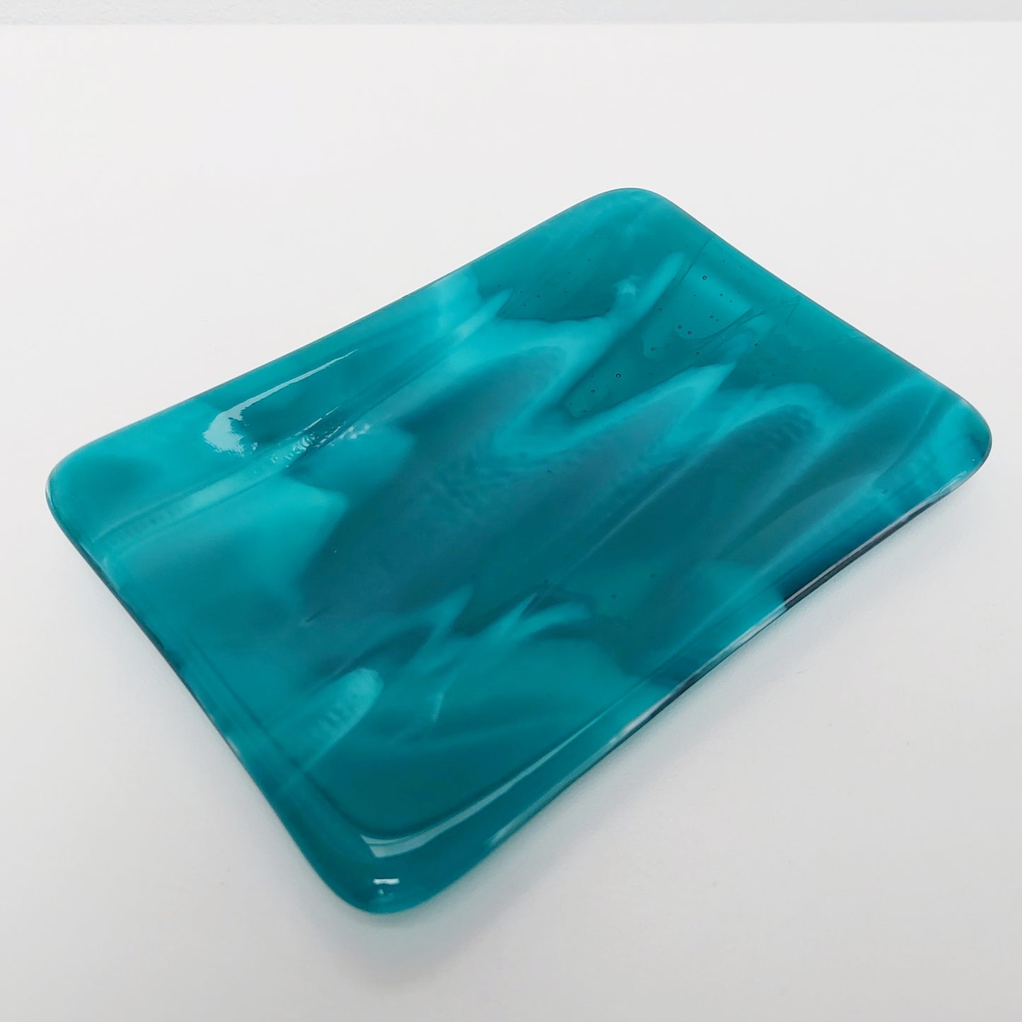 Teal Fused Glass Trinket Dish or Soap Tray: 10 x 14 cm