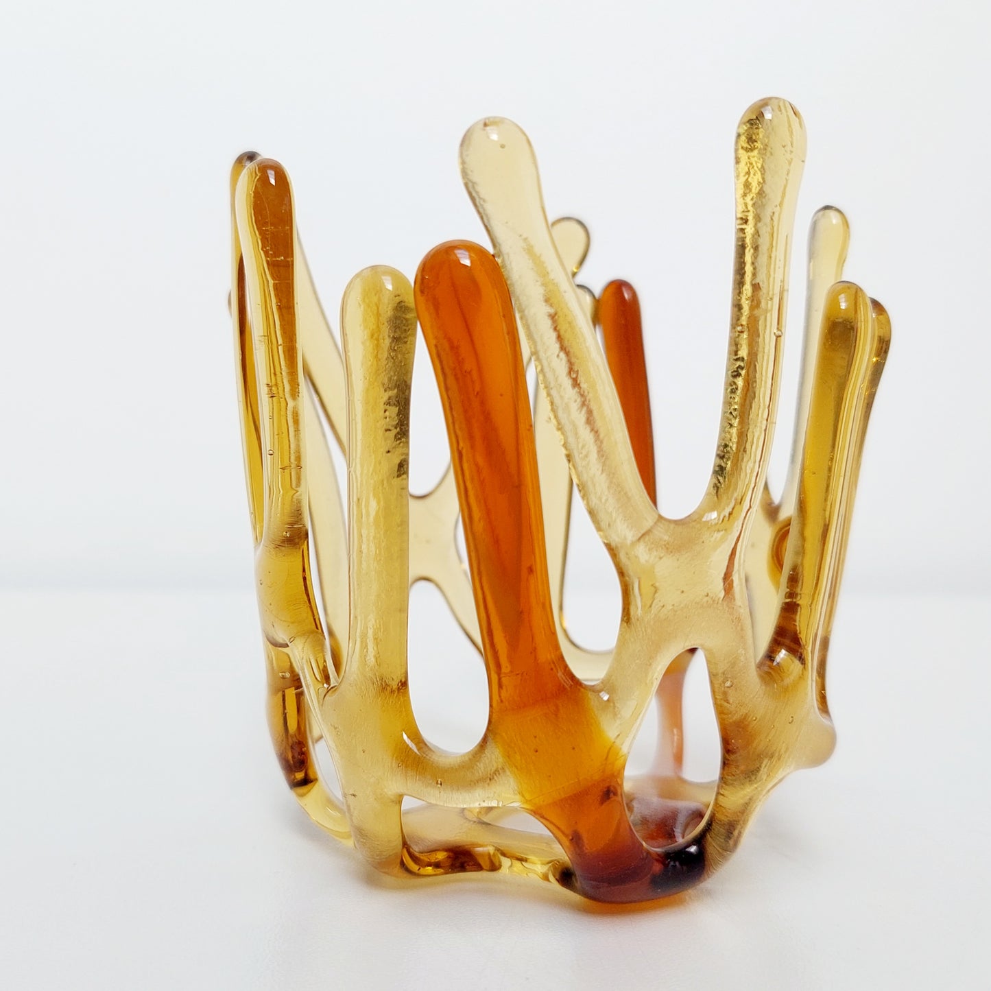 Amber Glass Candle Holder, Art Sculpture, Amber Décor