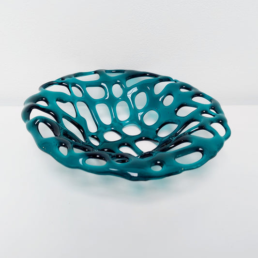 Handmade Teal Fused Glass Coral Bowl
