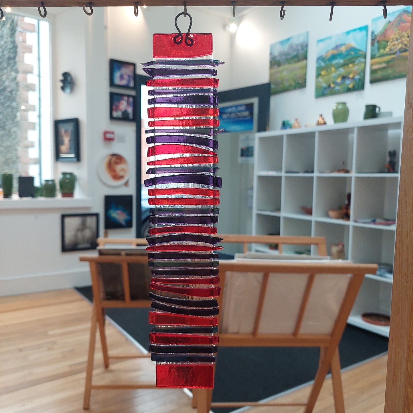 Abstract Amethyst and Red Glass Wish Stick | Suncatcher: 30 x 6 cm